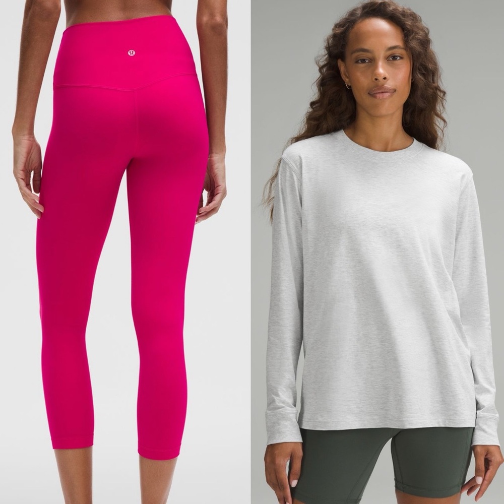 Lululemon Athletica Fuchsia Leggings and Light Gray Top